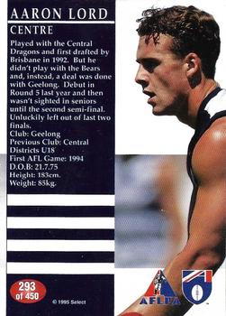 1995 Select AFL #293 Aaron Lord Back